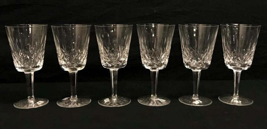 6 WATERFORD "LISMORE" CUT CRYSTAL WATER GOBLETS