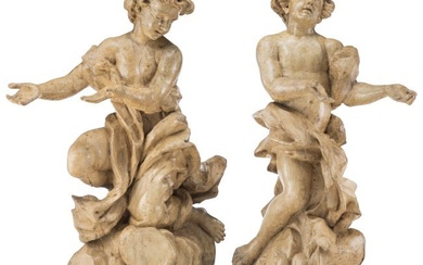 61002: A Pair of Large Italian Painted Carved Wood and