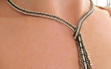 6.38 ct White and Black Diamond Tassel Necklace in 18K