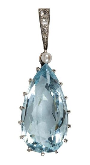 Aquamarine, cultured pearl, diamond, platinum and 14k