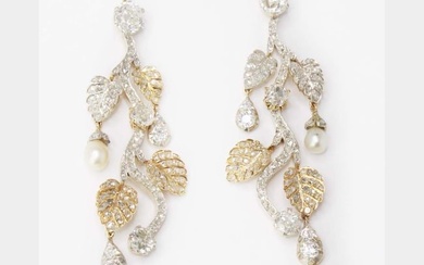 7.90 Ct Diamond & Pearl Chandelier Earrings