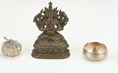 8 Asian Items, Incl. Bronze Buddha & Burmese Silver