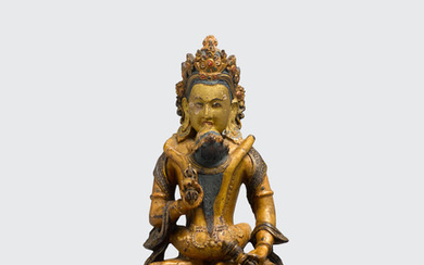 A polychrome gilt lacquered wood figure of Vajrasattva and Vajragarvi