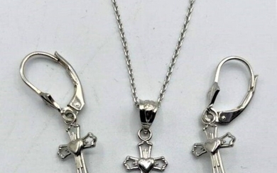 .925 Sterling Silver Cross Necklace and Cross Earrings