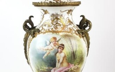Large 19th C. French Sevres Porcelain & Bronze Vase w/