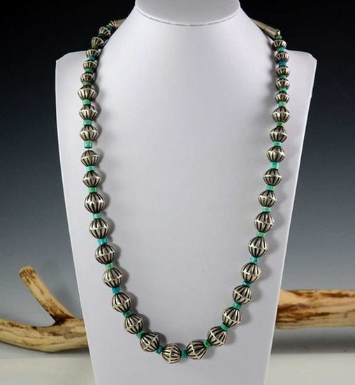 Vintage Silver Turquoise Bead Necklace