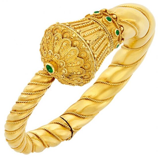 High Karat Gold and Emerald Bangle Bracelet