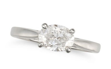 A 1.20 CARAT D COLOUR SOLITAIRE DIAMOND RING in platinum, set east west with an oval brilliant cu...