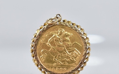 A 1906 Edward VII Half Sovereign in 9ct Gold Mount, 5.1gms