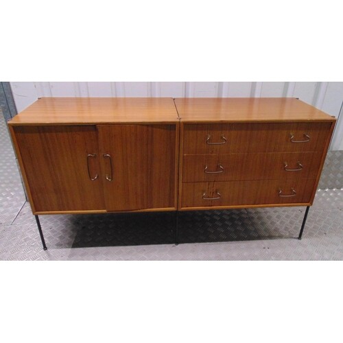 A 1960s rectangular sideboard with three drawers and one cup...