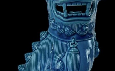 A 20th century Chinese blue glazed Dog of Fo, inscribed...