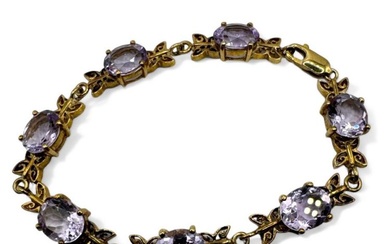 A 9ct Rose de France amethyst set gold bracelet, with...