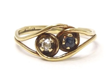 A 9ct gold ring set with sapphire and diamond. Ring size app...