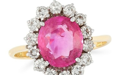 A BURMA NO HEAT PINK SAPPHIRE AND DIAMOND CLUSTER RING