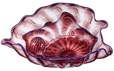 A CHIHULY FOUR PIECE SEAFORM SET WITH PERSIAN BLUE