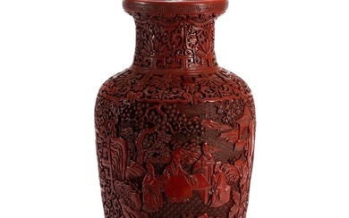 A CHINESE CARVED CINNABAR LACQUER FIGURE STORY LANDSCAPE VASE
