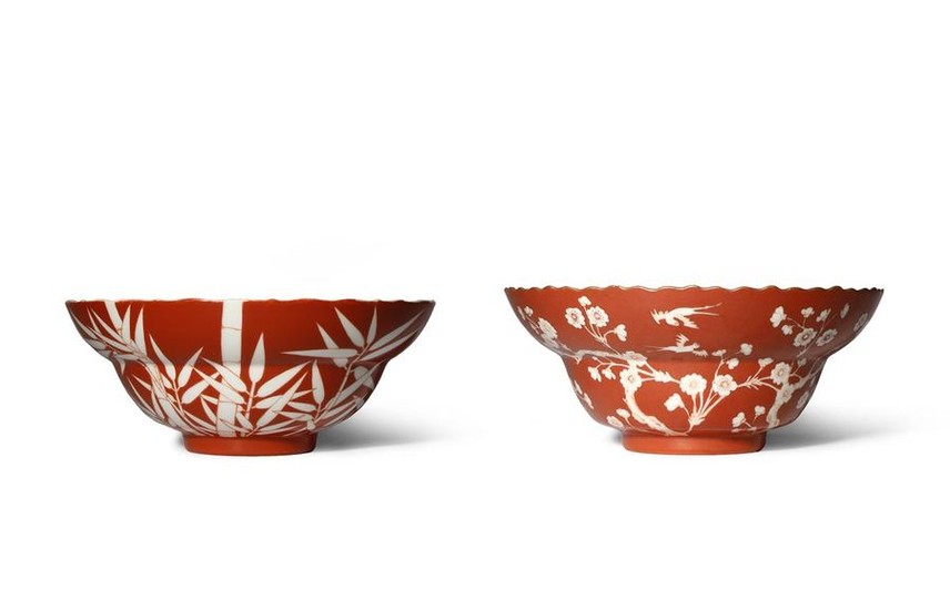 A CHINESE CORAL-GROUND 'BAMBOO' BOWL SIX CHARACTER DAOGUANG...