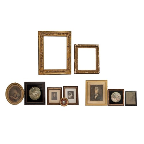 A COLLECTION OF ANTIQUE PRINTS, together with two gilt and g...
