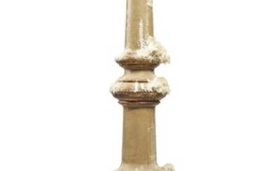 A CONTINENTAL GOLD AND GREY PAINTED PLASTER CANDLE STAND OR ALTARSTICK