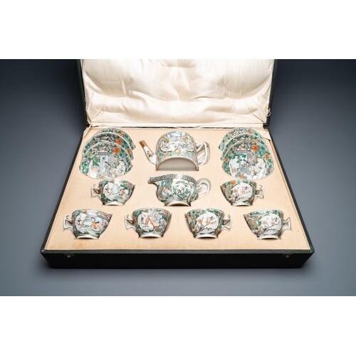A Chinese Canton famille verte 14-piece tea service in prese...