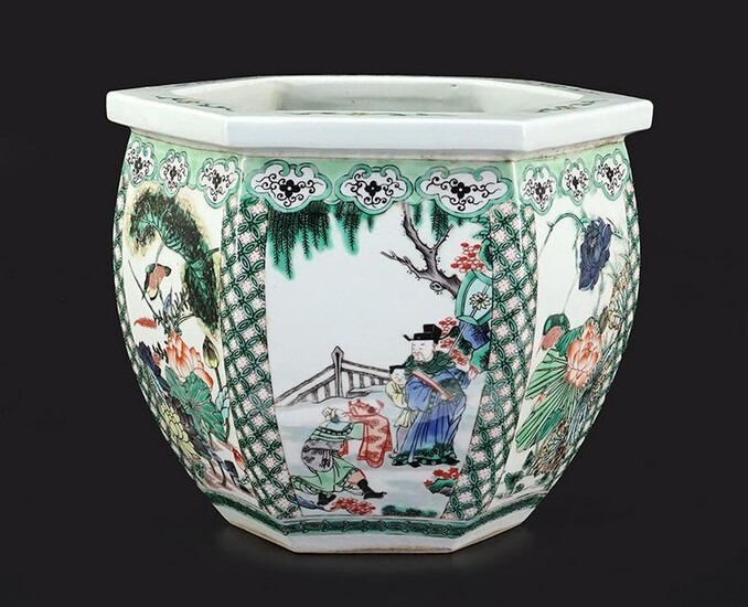 A Chinese Famille Verte Porcelain Cache Pot.