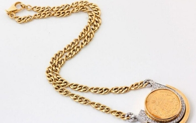 A DIAMOND AND COIN-MOUNTED PENDANT NECKLACE