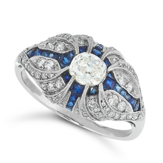 A DIAMOND AND SAPPHIRE RING in Art Deco design, set