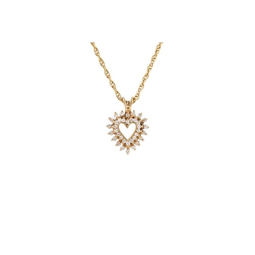 A DIAMOND HEART SHAPED PENDANT, mounted in 14ct yellow gold,...