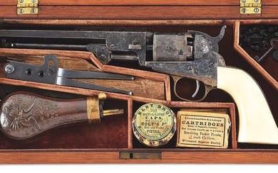 (A) FINE CASED, YOUNG ENGRAVED COLT 1849 POCKET PERCUSSION REVOLVER.