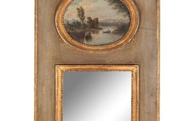 A French Painted and Parcel Gilt Trumeau Mirror