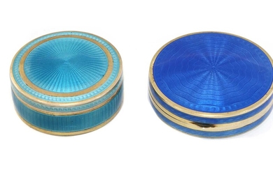 A French guilloche enamelled gilt silver pill box