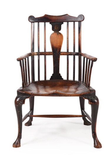 A GEORGE II ASH, ELM AND FRUITWOOD WINDSOR ARMCHAIR, PROBABLY THAMES VALLEY, MID 18TH CENTURY