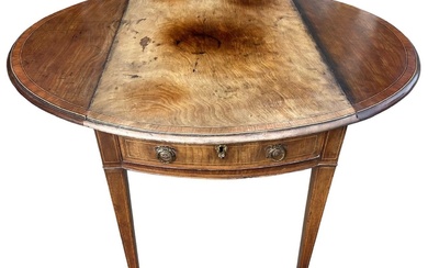 A GEORGE III MAHOGANY AND INLAID OVAL PEMBROKE TABLE...