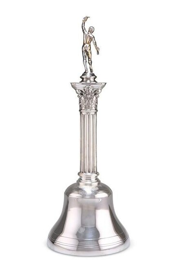 A GEORGE V LARGE SILVER COLUMNAR TABLE BELL, by Martin