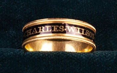 A George III Black Enamelled Gold Memorial Band Ring inscribed in gold CHARLES WILSON OB 10 NOV 1810