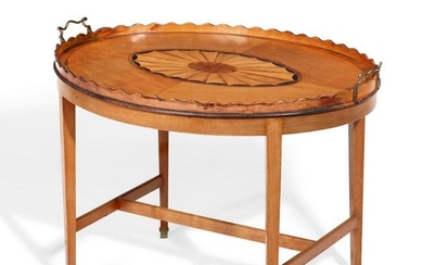 A George III style inlaid satinwood oval tray