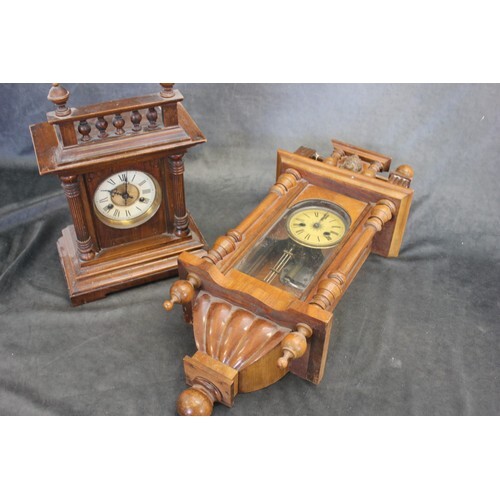 A German mantel clock, in stained oak and beech case, 40cm h...