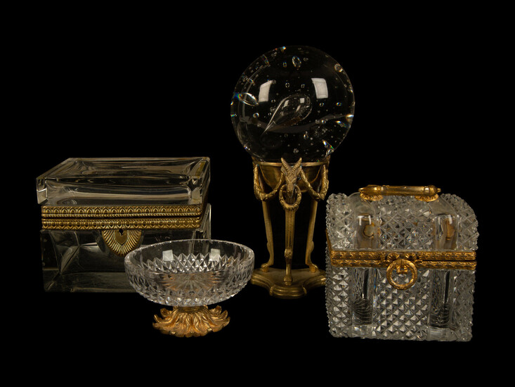 A Group of Four French Glass and Gilt Metal Mounted Desk Objects
