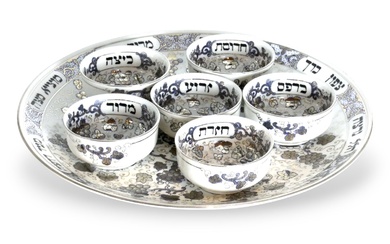 A Hand-Painted Bohemian Porcelain Seder Plate Set