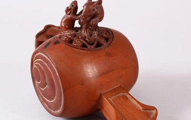 A JAPANESE CARVED WOODEN CARVED KORO, carved in the