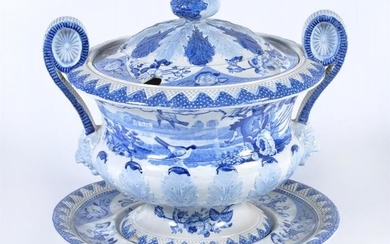 A Jacob Marsh blue and white printed pearlware two-handled soup tureen