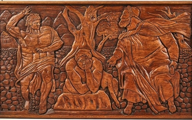 A Judaica carved wood relief panel