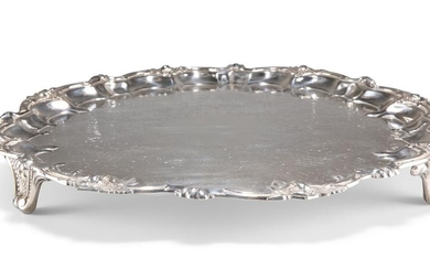 A LARGE VICTORIAN SILVER-PLATED SALVER, by Johnson &