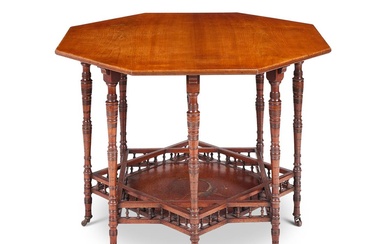 A LATE VICTORIAN MAHOGANY OCTAGONAL CENTRE TABLE, IN THE MANNER OF MORRIS & CO, CIRCA 1890
