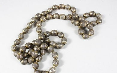 A LONG STRAND OF 19TH CENTURY TURKMAN SILVER BEADS