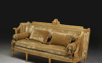 A LOUIS XVI PARCEL-GILT AND GRAY-PAINTED CANAPE BY GEORGES JACOB, CIRCA 1785