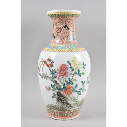 A Large Chinese Story Vase Decorated with Birds and Flowers,...