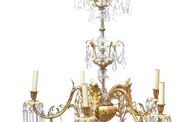 ~ A Late 19th Century Ormolu and Cut-Glass Five-Light Chandelier,...