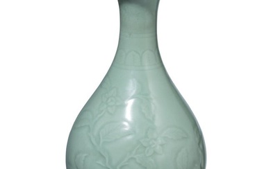 A Longquan-celadon moulded Yuhuchun vase, probably Ming Dynasty (1368 - 1644)
