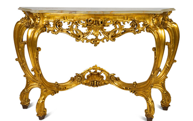 A Louis XV Style Giltwood Onyx-Top Console Table